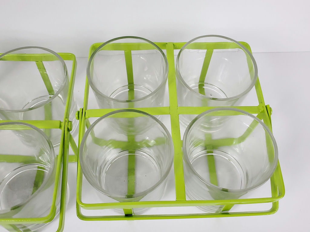 Vintage Mid-Century Lime Green Wire Metal Drinking Glass Carrier Caddy Set - Pair - image 5 of 9