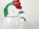 Vintage Ancona Tulip Handle Hummingbird Spout Enamel Whistling Tea Kettle - thumbnail 8 of 11