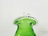 Vintage Murano Style Green Hand Blown Glass Handbag Purse Vase Clear Handles - thumbnail 3 of 7