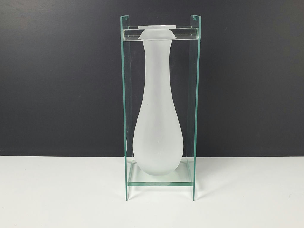 Vintage Leonardo Lifestyle Art Deco Frosted Suspended Clear Glass Panel Vase - image 2 of 9