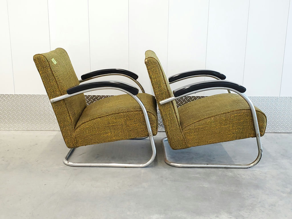 Pair of Vintage Mid-Century Bauhaus Tubular Chrome Lounge Chairs - Pair B - image 12 of 16