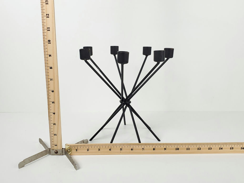 Industrial 6 Armed Black Steel Starburst Candelabra Candle Holder - image 8 of 9