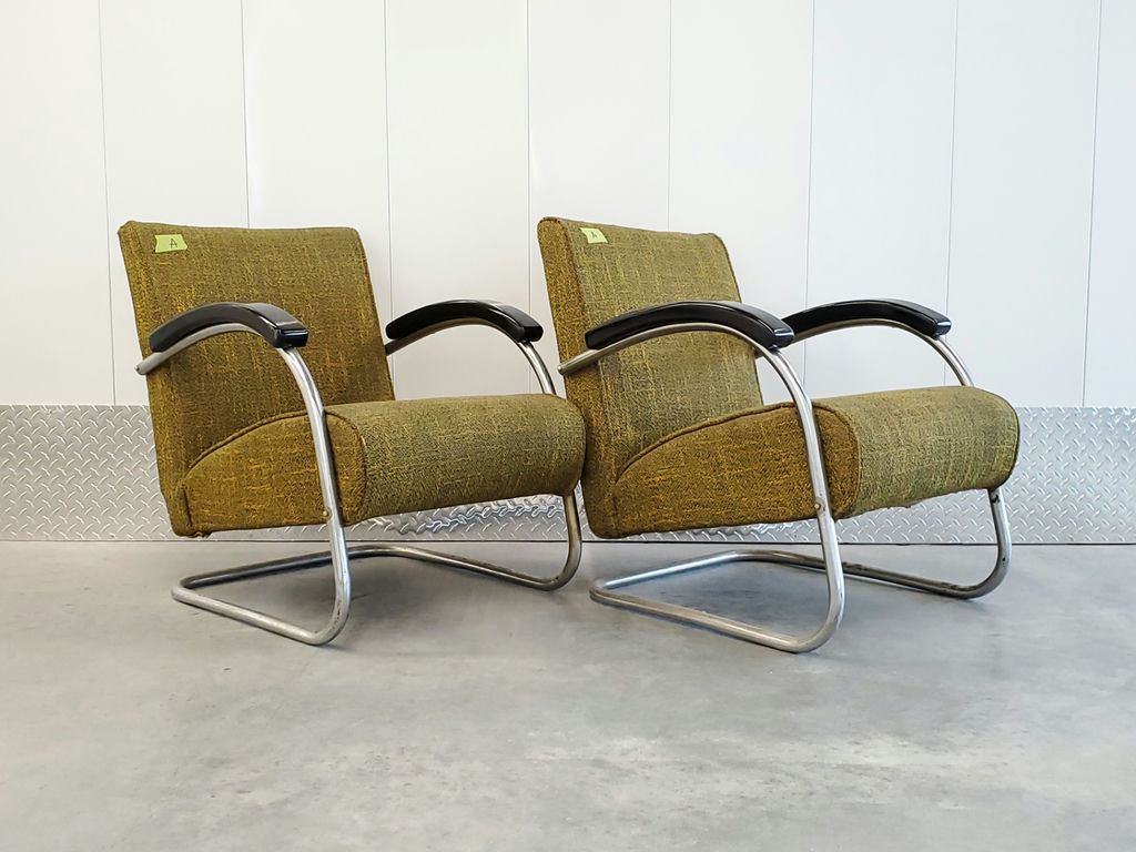 Pair of Vintage Mid-Century Bauhaus Tubular Chrome Lounge Chairs - Pair A - image 3 of 12