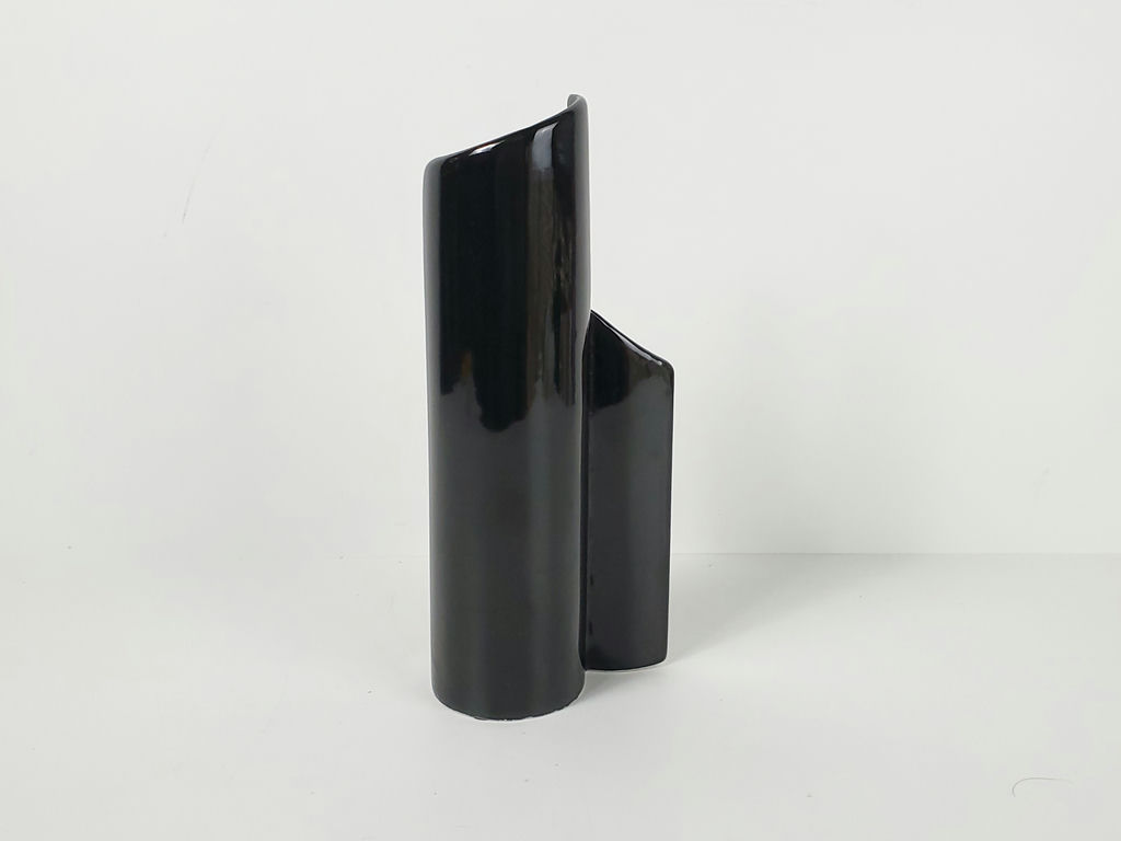 Modernist Black Ceramic Folded Wave Sculptural Ikebana Bud Vase - image 4 of 9