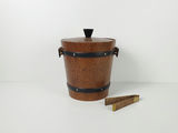 Vintage KMC Japan Solid Wood Barrel Ice Bucket with Leather Accents - thumbnail 1 of 10
