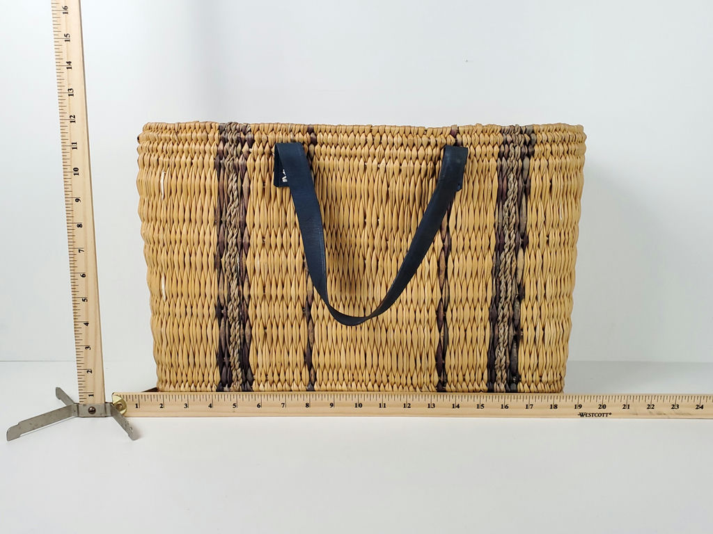 Boho Woven Straw Wicker Market Tote Bag Leather Handles Picnic Basket - image 8 of 9
