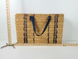 Boho Woven Straw Wicker Market Tote Bag Leather Handles Picnic Basket - thumbnail 8 of 9