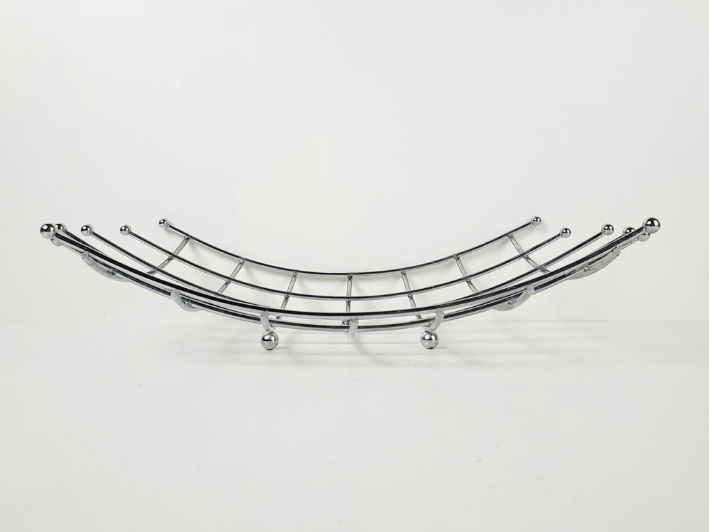 Vintage Mid-Century Atomic Chrome Wire Grid Fruit Basket Centerpiece - image 3 of 9