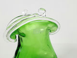 Vintage Murano Style Green Hand Blown Glass Handbag Purse Vase Clear Handles - thumbnail 5 of 7