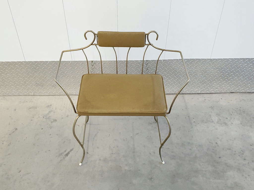 Vintage Hollywood Regency Scrolling Wrought Iron Vanity Chair - image 2 of 12