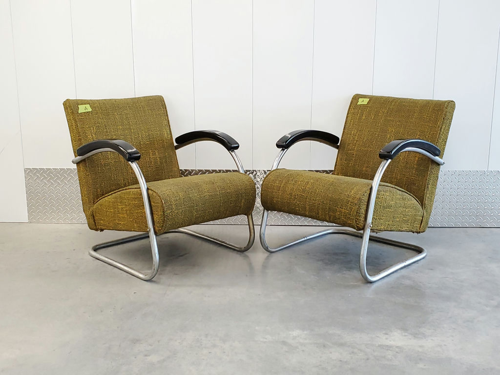 Pair of Vintage Mid-Century Bauhaus Tubular Chrome Lounge Chairs - Pair A - image 1 of 12