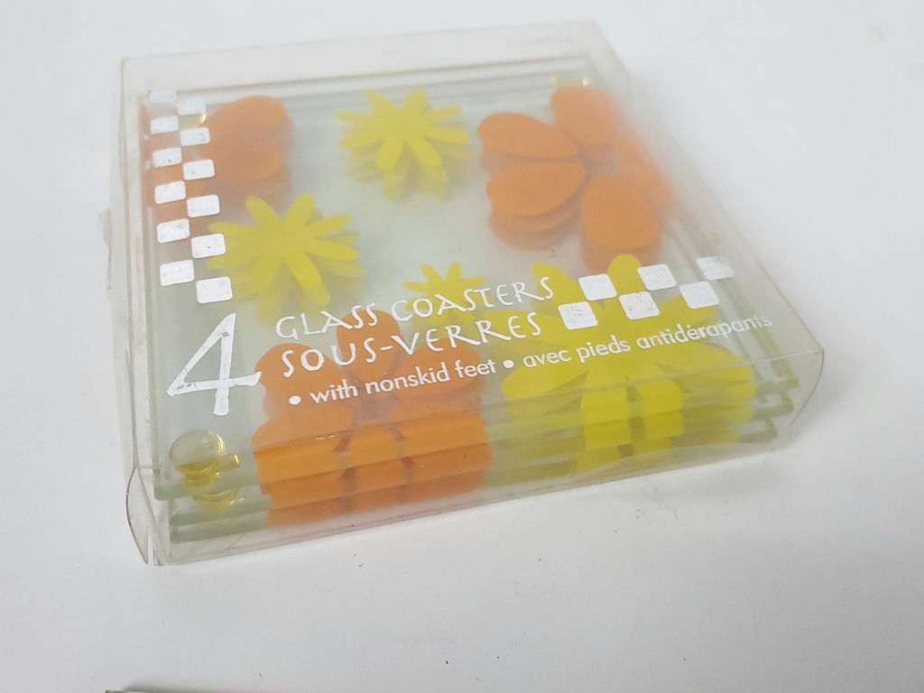 Vintage Retro Floral and Striped Glass Drink Coasters - 2 Set - image 6 of 8