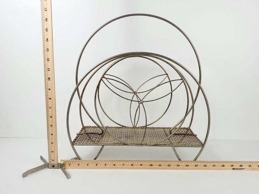 Vintage Mid-Century Modern Brass Wire Hoop Record Magazine Rack - image 9 of 10