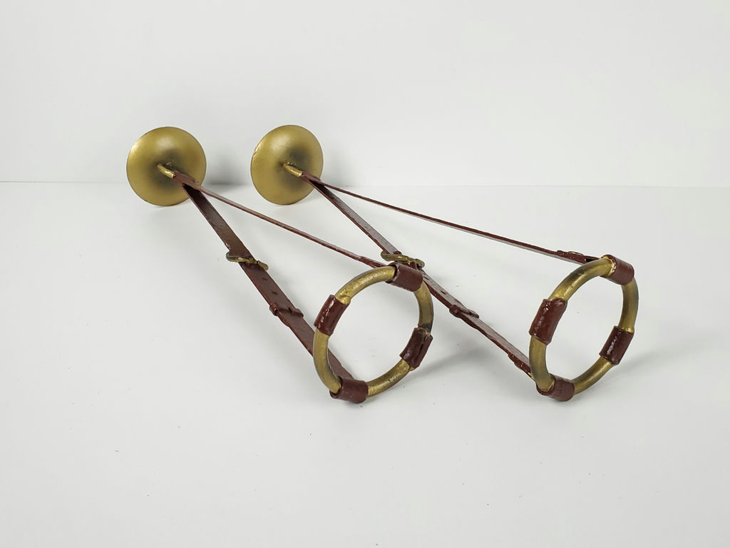 Vintage Brass Belt Buckle Candlestick Holders Equestrian Stirrup Style Pair - image 7 of 8