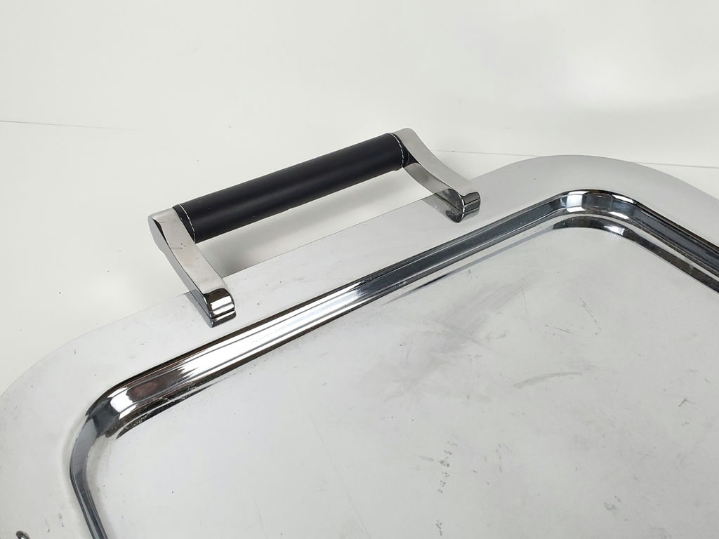 Torre & Tagus Chrome Serving Platter with Black Leather Handles - image 4 of 10