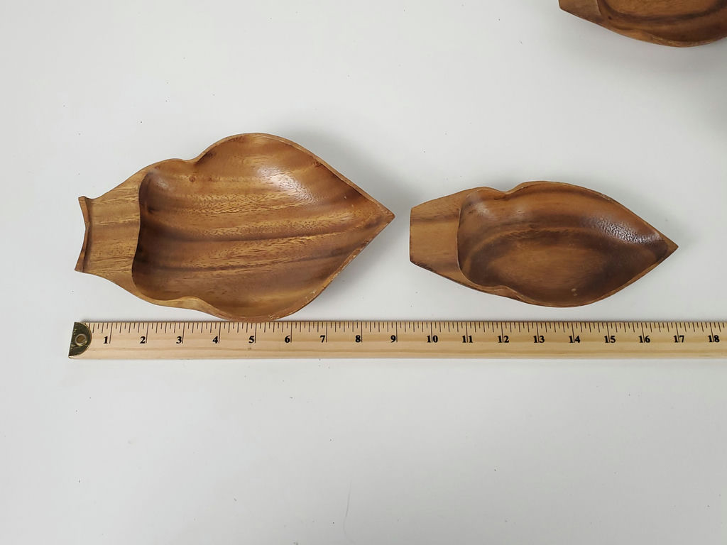 Vintage Mid-Century Monkey Pod Coconut Wood Leaf Serving Bowls - Set of 4 - image 7 of 9