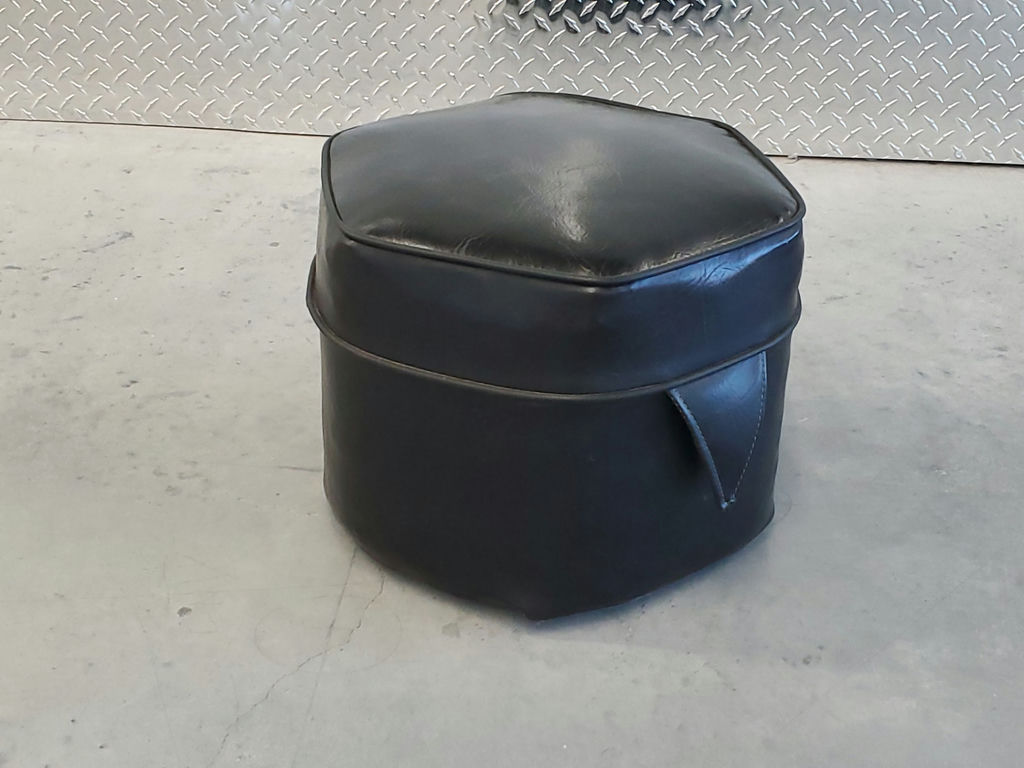 Vintage Mid-Century Hexagonal Black Vinyl Ottoman Footstool - image 4 of 9