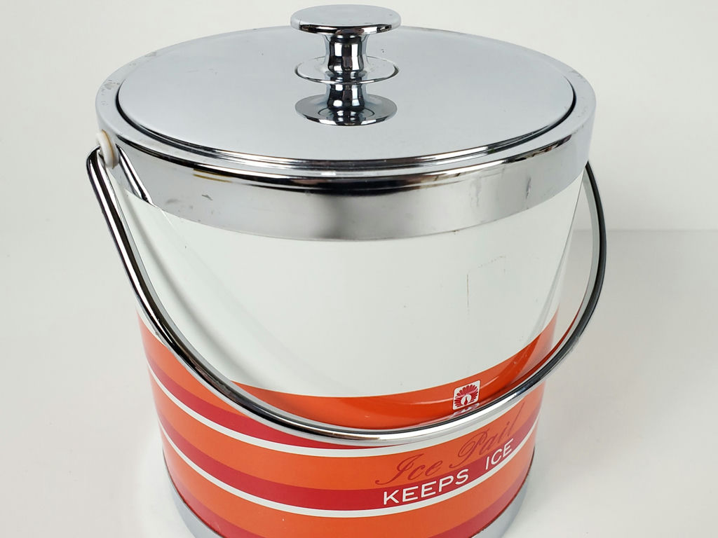 Vintage Japanese Iruka Retro Orange Striped Insulated Ice Pail Bucket - image 8 of 10