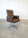 Vintage Mid-Century Brown Faux Leather Swivel Armchair - thumbnail 2 of 11