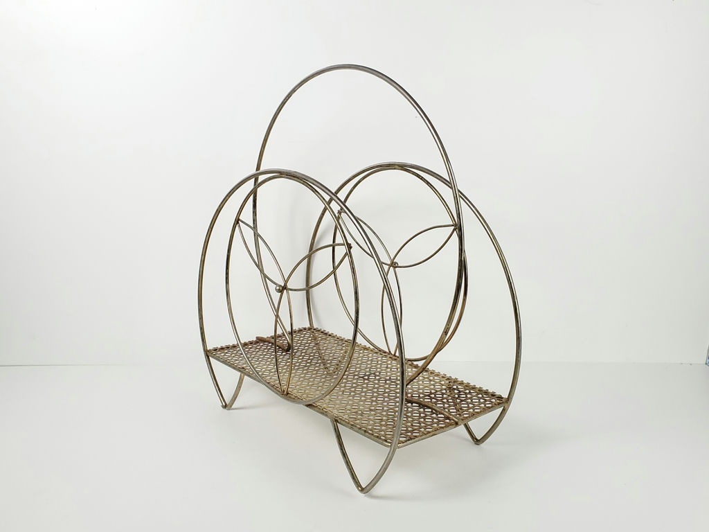 Vintage Mid-Century Modern Brass Wire Hoop Record Magazine Rack - image 4 of 10