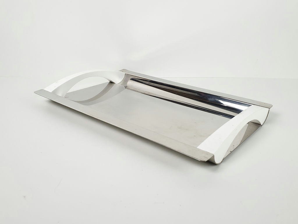 Vintage Mori Italian Stainless Steel Serving Tray with White Handles - image 5 of 10
