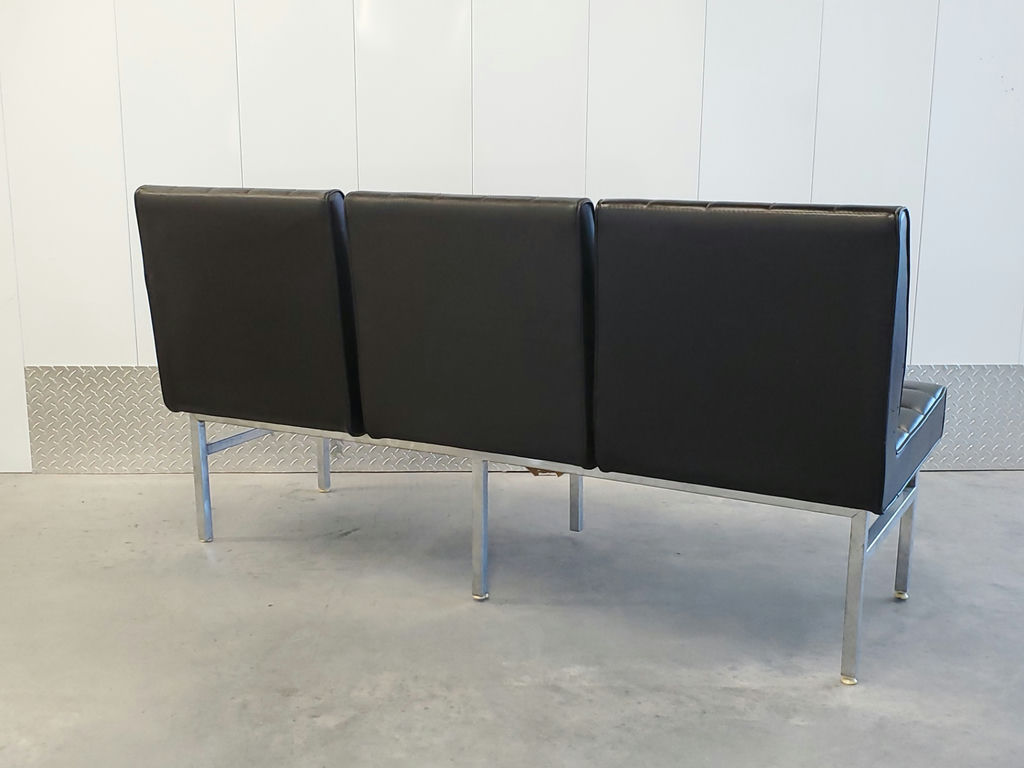 Vintage Mid-Century Modern Tufted 3-Seat Chrome Bench Sofa - image 2 of 16