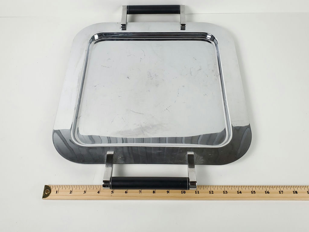 Torre & Tagus Chrome Serving Platter with Black Leather Handles - image 9 of 10
