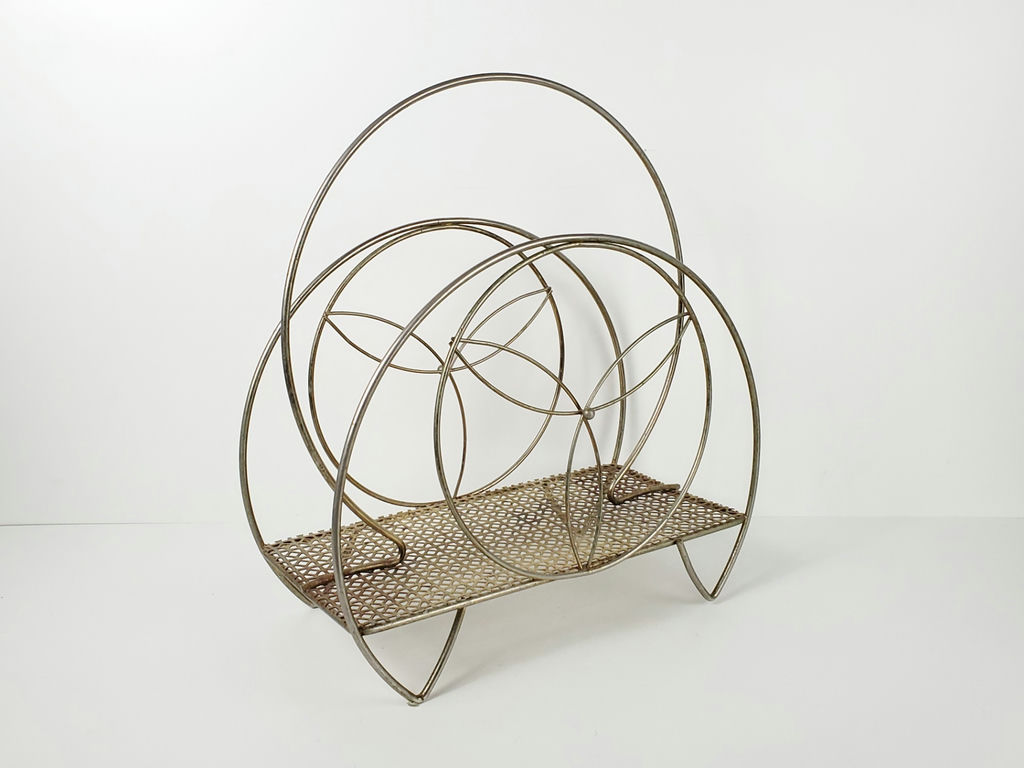 Vintage Mid-Century Modern Brass Wire Hoop Record Magazine Rack - image 2 of 10