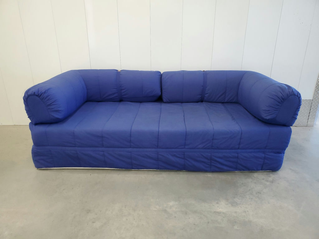 Vintage 1980s IKEA Grinda Blue Quilted Convertible Sofa Bed - image 2 of 18