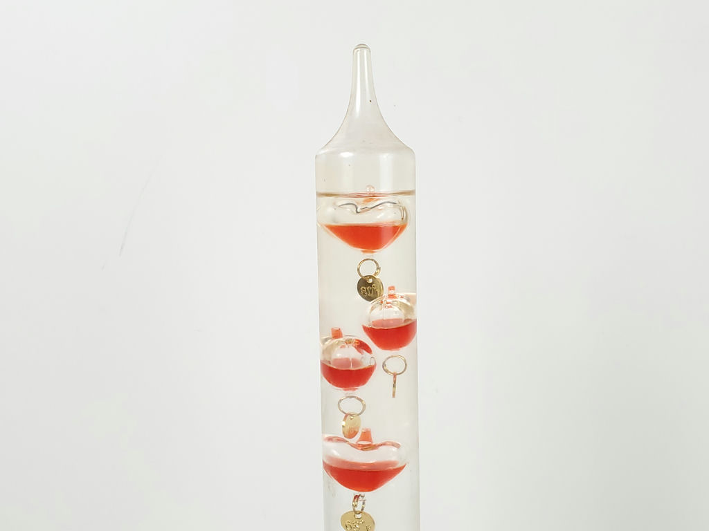 Vintage Glass Galileo Kiss Thermometer 5 Red Floating Hearts Weather Station - image 2 of 7