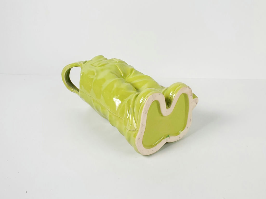 Vintage Lime Green Ceramic Denim Bib Overalls Figural Vase Planter - image 7 of 9