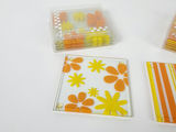 Vintage Retro Floral and Striped Glass Drink Coasters - 2 Set - thumbnail 3 of 8