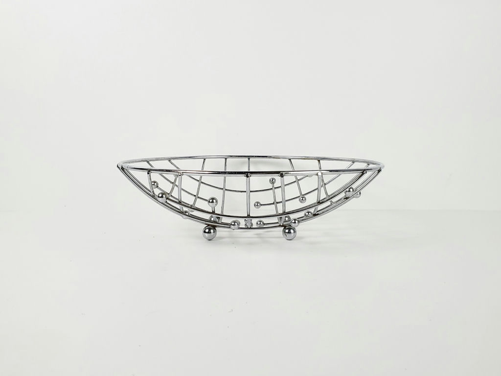 Vintage Mid-Century Atomic Chrome Wire Mesh Fruit Basket Bowl - image 8 of 9