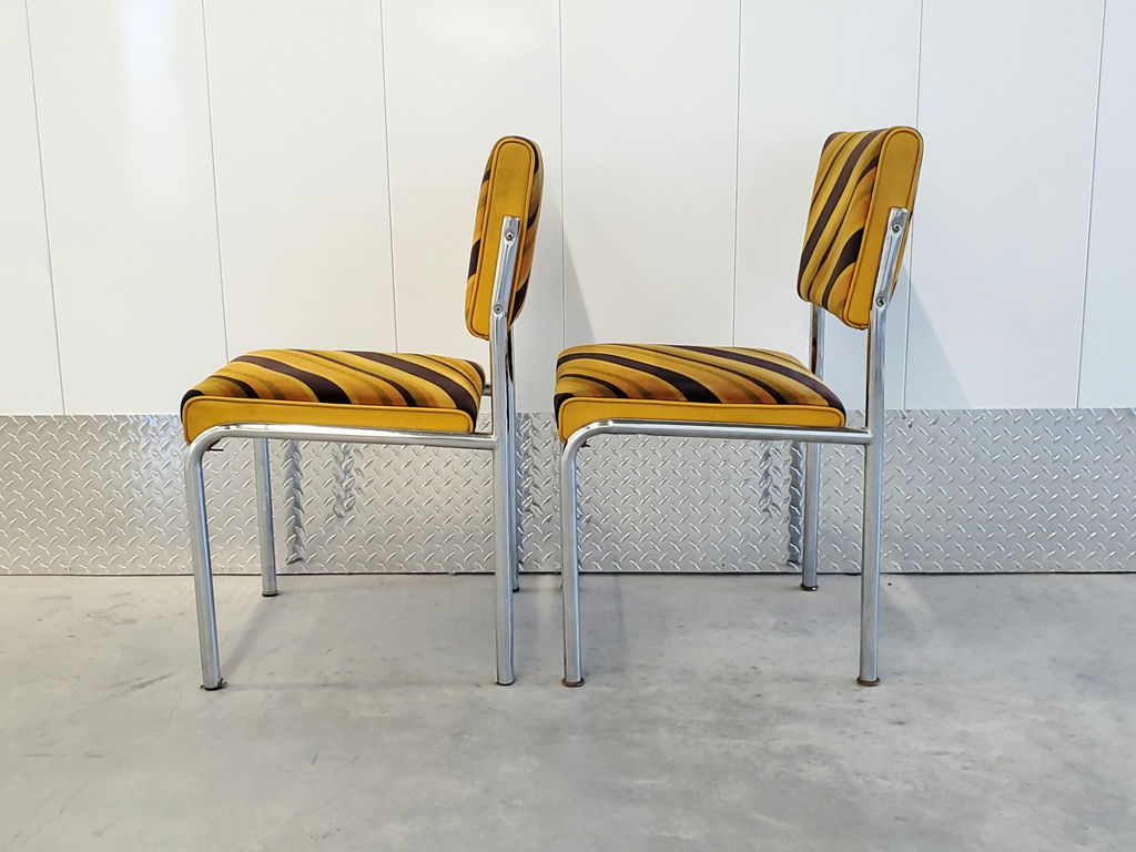 Pair of Vintage Mid-Century Striped Chrome Dining Chairs - image 10 of 10