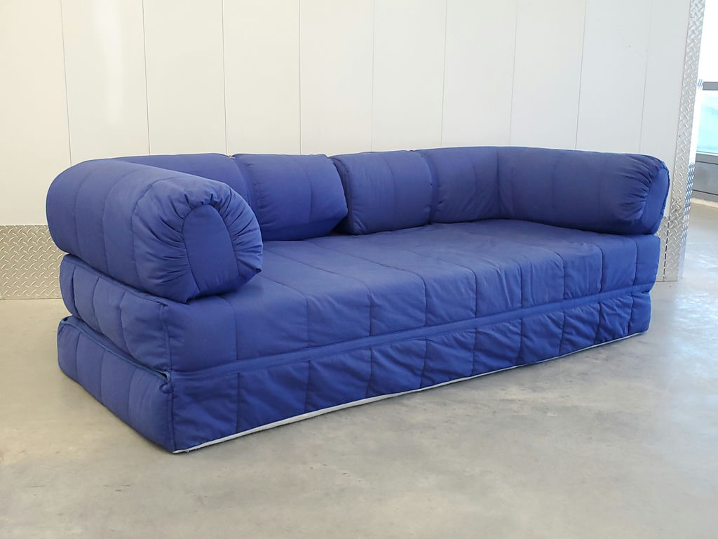 Vintage 1980s IKEA Grinda Blue Quilted Convertible Sofa Bed - image 1 of 18