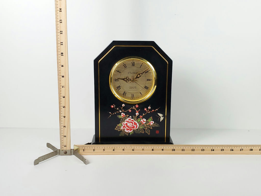 Vintage Charmant Japanese Black Lacquer Floral Mantel Clock - image 12 of 12