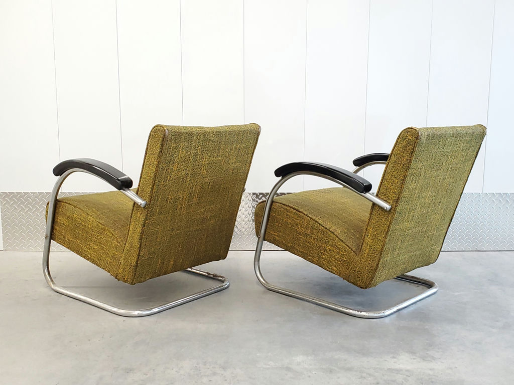 Pair of Vintage Mid-Century Bauhaus Tubular Chrome Lounge Chairs - Pair B - image 5 of 16