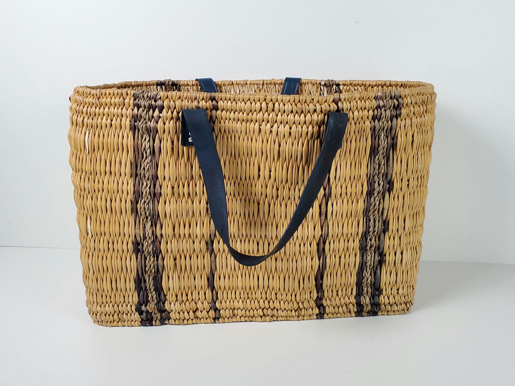 Boho Woven Straw Wicker Market Tote Bag Leather Handles Picnic Basket - image 5 of 9