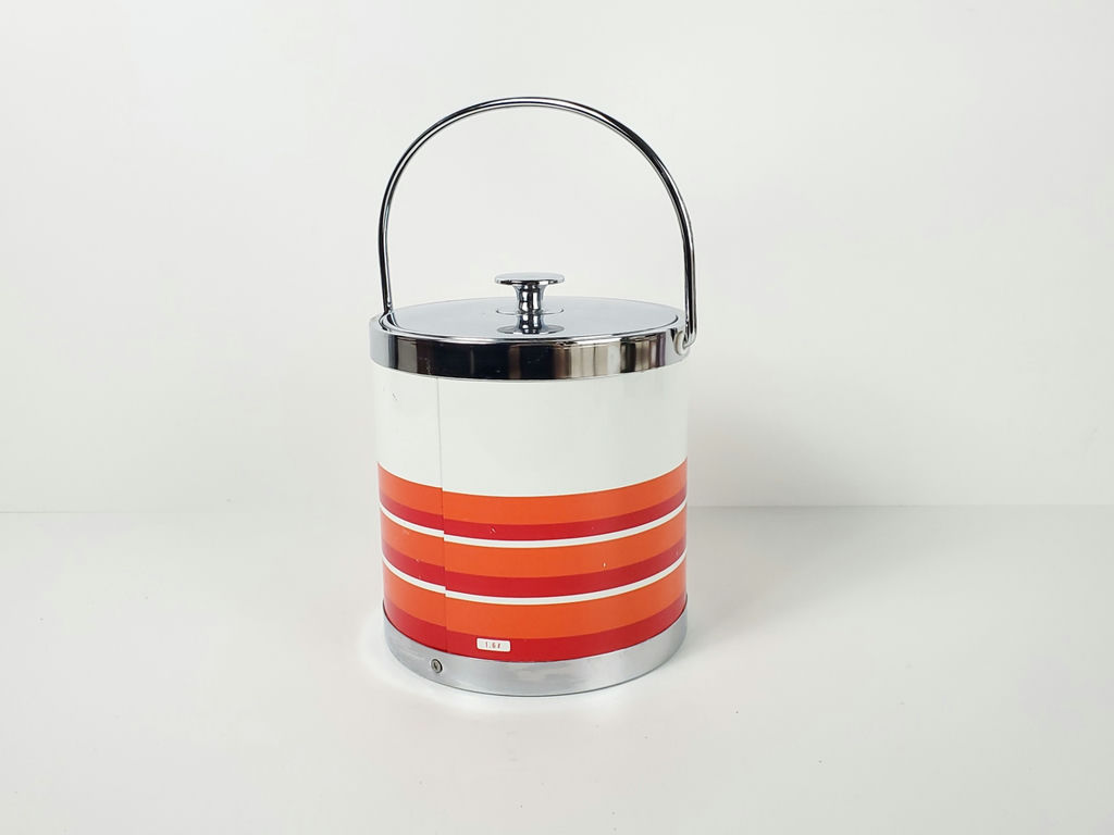 Vintage Japanese Iruka Retro Orange Striped Insulated Ice Pail Bucket - image 3 of 10