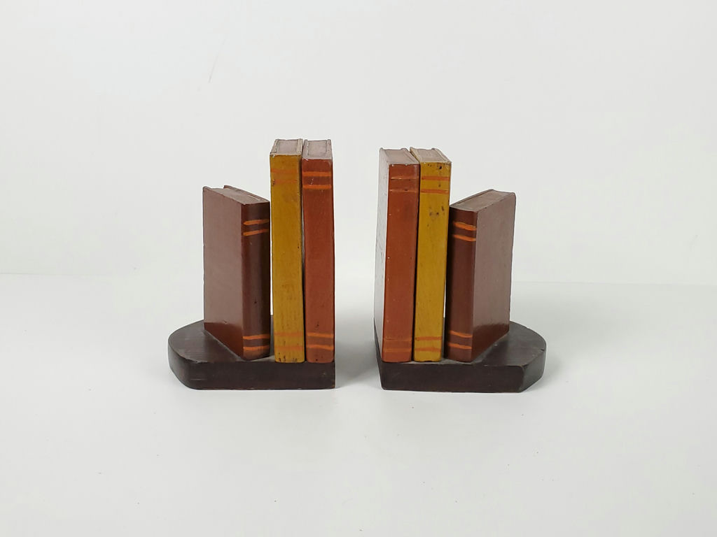 Vintage Wooden Faux Book Bookends Library Tabletop Display Stand Pair - image 3 of 9