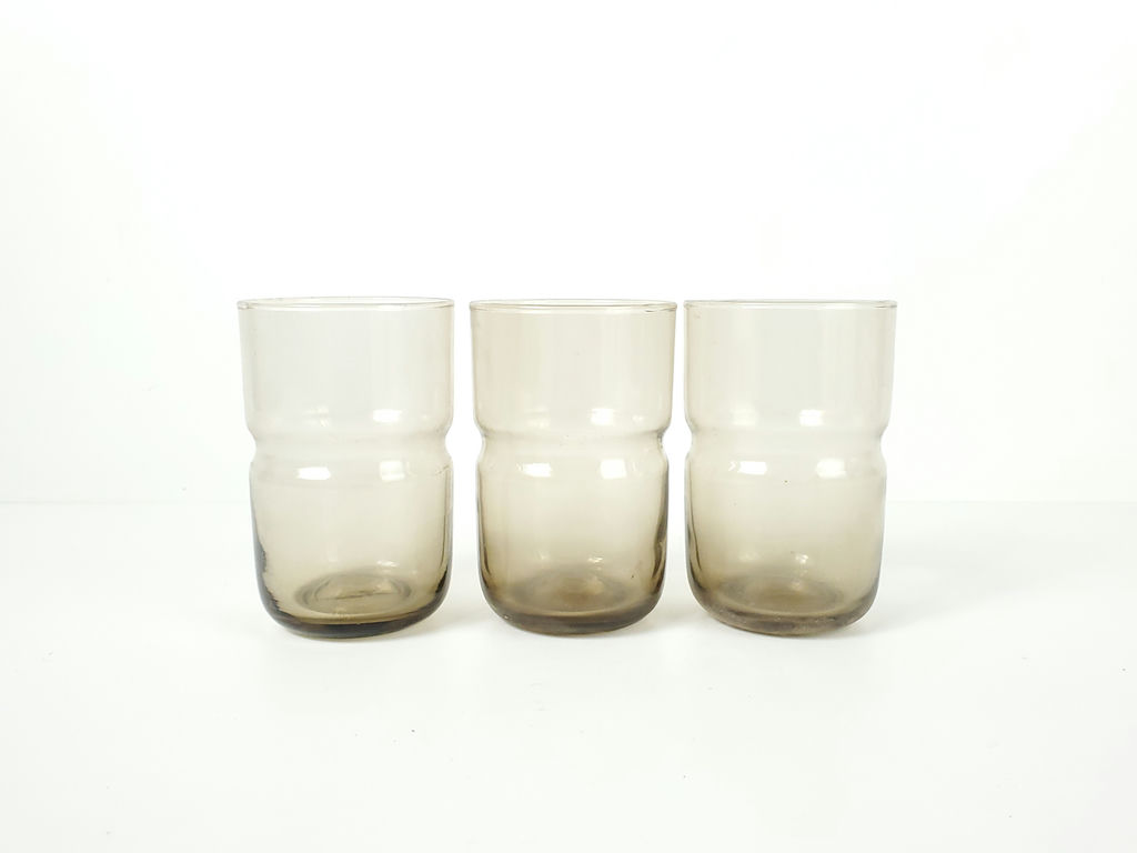 Vintage Mid-Century Smoked Brown Glass Stackable Tumblers - Set of 3 - image 6 of 7