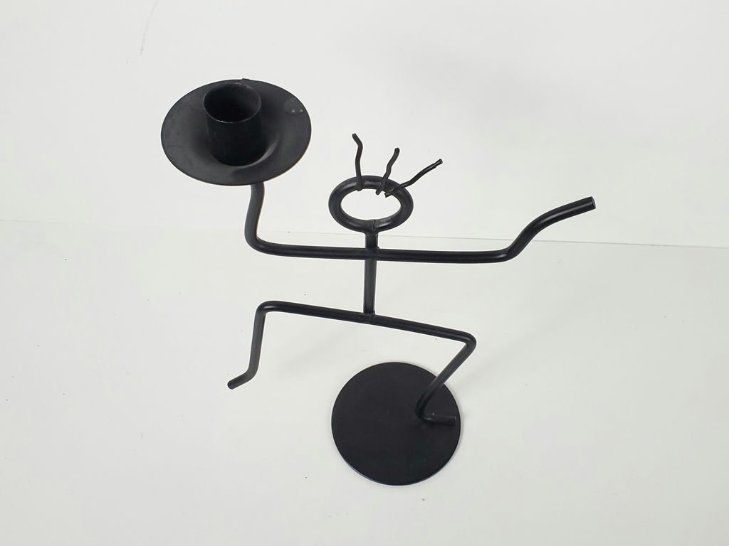 Vintage Memphis Postmodern Black Metal Stick Figure Taper Candle Holder - image 4 of 7