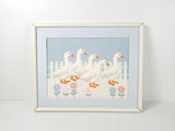 Vintage Country Style Fabric Puffy Applique White Geese Framed Wall Art - thumbnail 1 of 10