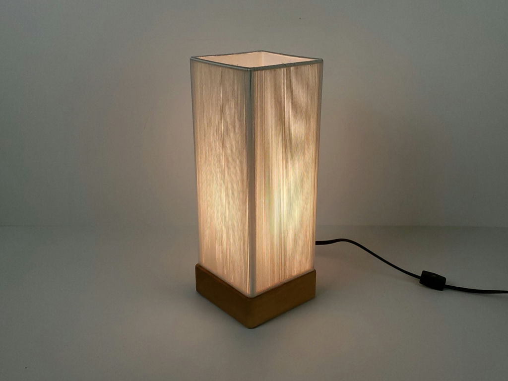 Minimalist Ribbed White Cord Cylinder Table Lamp Wood Base - image 1 of 9