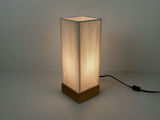 Minimalist Ribbed White Cord Cylinder Table Lamp Wood Base - thumbnail 1 of 9
