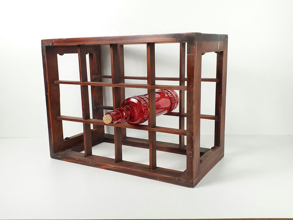 Vintage Wooden Multi Slot Countertop Wine Rack Industrial Grid Bottle Holder - image 1 of 7