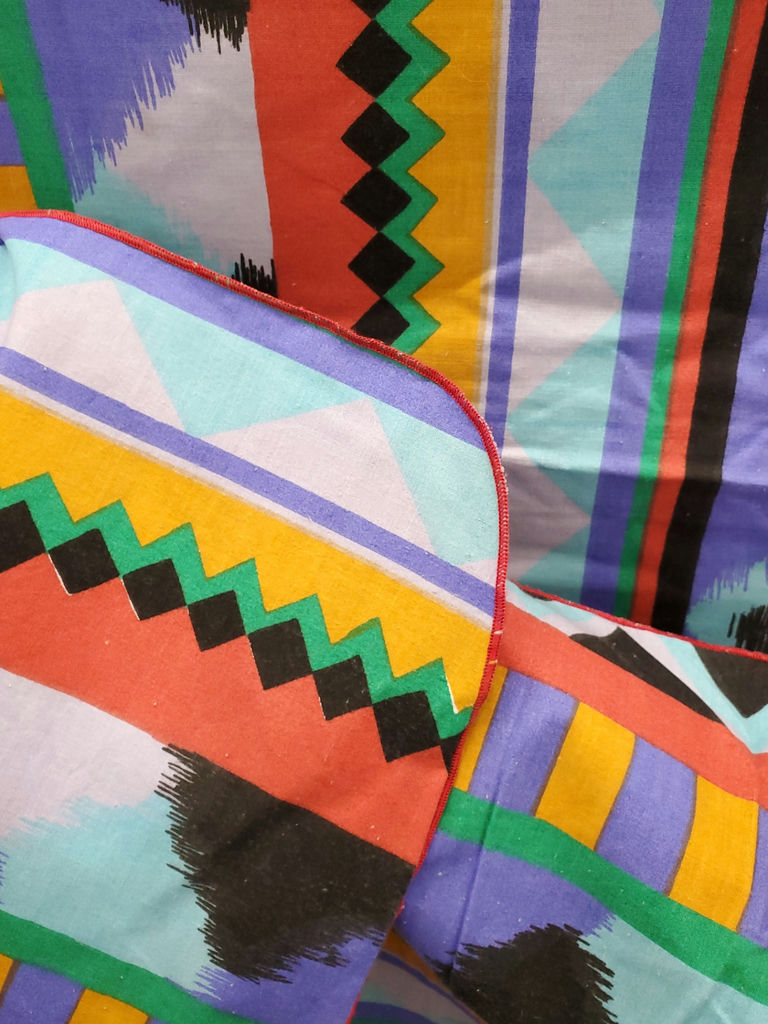 Vintage Southwestern Geometric Aztec Print Cotton Tablecloth Fabric Panel - image 5 of 8
