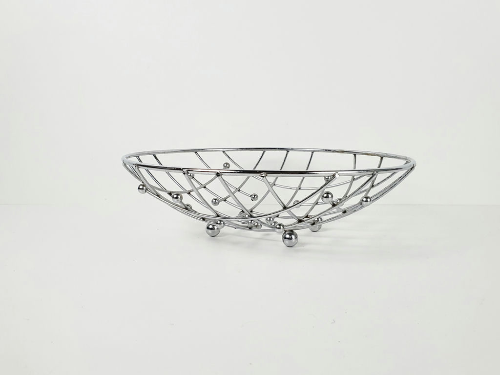 Vintage Mid-Century Atomic Chrome Wire Mesh Fruit Basket Bowl - image 1 of 9
