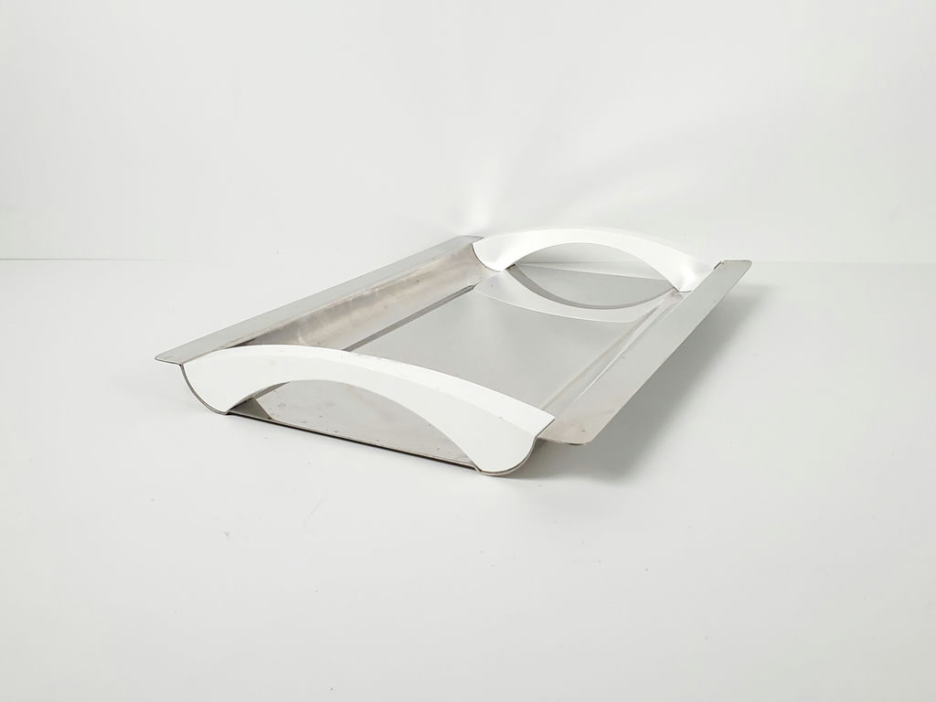 Vintage Mori Italian Stainless Steel Serving Tray with White Handles - image 1 of 10