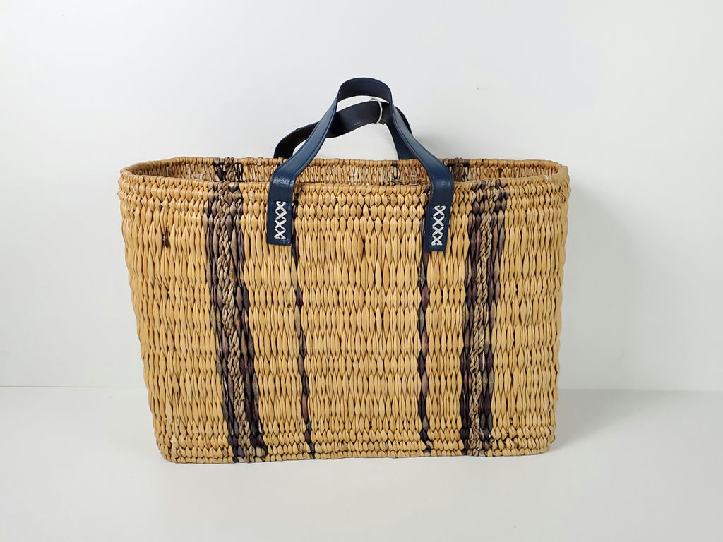 Boho Woven Straw Wicker Market Tote Bag Leather Handles Picnic Basket - image 2 of 9